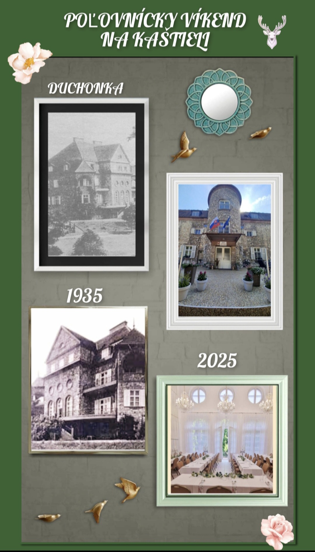 Poľovnícky víkend na kaštieli. Fotky kaštieľa Duchonka z roku 1935 a 2025.